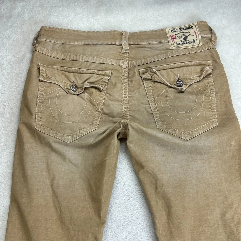 True Religion Ricky Corduroy Khaki Pants Mens 36 Tan Straight Leg Distressed